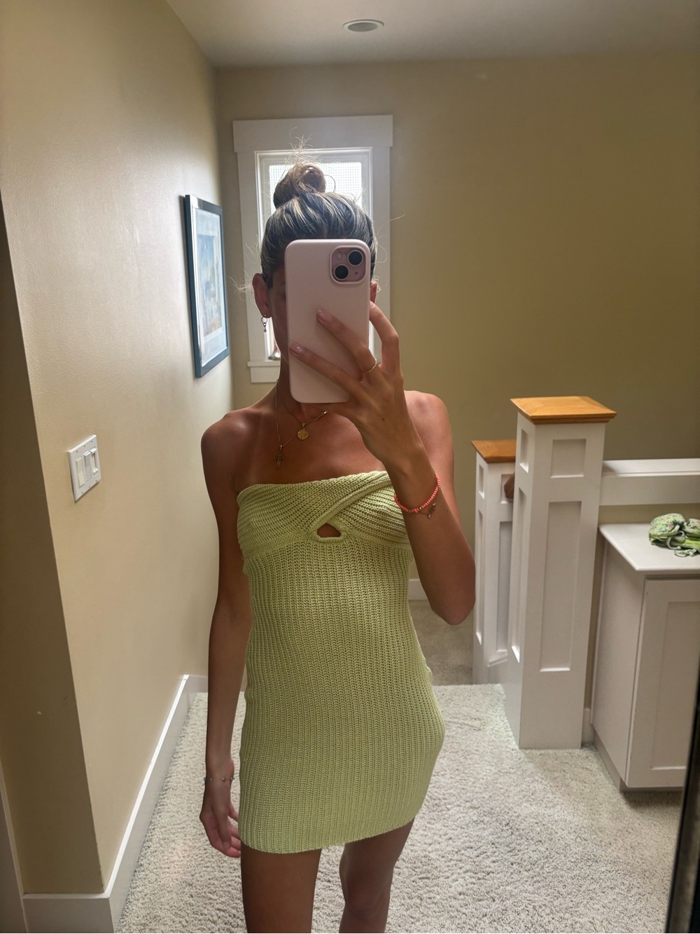 Edikted Strapless Knit Mini Dress in Light Green